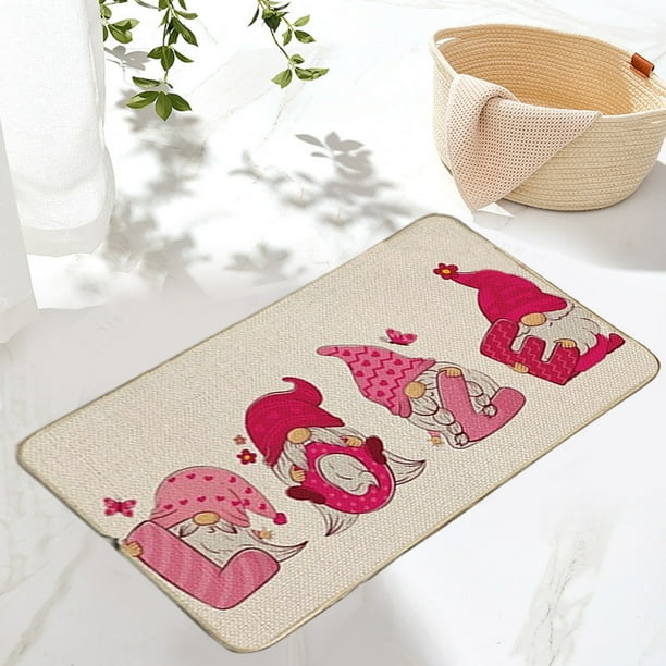 Felpudo de San Valentín | Felpudo de bienvenida de poliéster antideslizante de 40 x 60 cm | Alfombra para puerta de entrada interior y exterior con diseño de corazones y gnomos de San Valentín | De