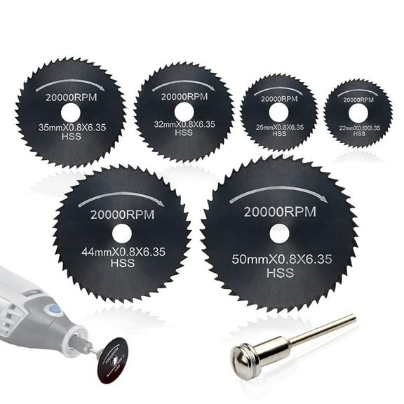 7Pcs High Speed Steel HSS Saw Disc Wheel Cutting Blades,(Nitriding Steel) Mini Circular Saw Blade Set with (3.175mm) 1/8" Extension Rod for Dremel Fordom Drills Rotary Tools