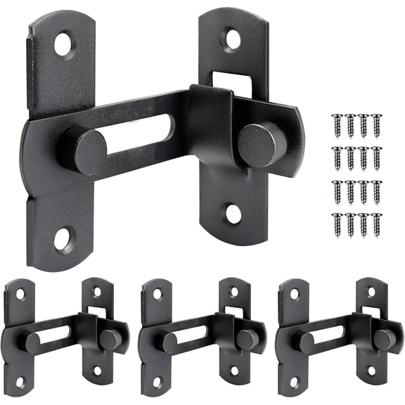 90 Degree Flip Door Sliding Latches,4 Packs Black Security Hook Gate Latch for Barn, Garden, Bathroom, Outdoor, Right Angle Curved Door