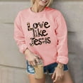 thumbnail image 5 of Love Like Jesus Sweatshirts for Women Valentines Sweatshirt Leopard Letter Long Sleeve Pullover Top, 5 of 8