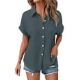 thumbnail image 5 of Tittly Womens Linen Shirt Women'S Gauze Tops Linen Button Up Shirts for Women Womens Blouses Tops Batwing Sleeve Pocket Patched Shirt Work T Shirts Double Layer Wrinkled Fabric Gray, 5 of 6