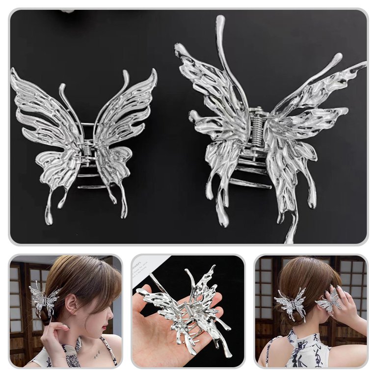 KONTONTY 2Pcs Butterflies Hair Jaw Clips Elegant Alloy Hair  display picture 3