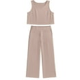 thumbnail image 6 of Cueply Women's Summer 2 Piece Outfits Lounge Sets Sleeveless Crop Top Wide Leg Cropped Pants with Pockets, 6 of 7
