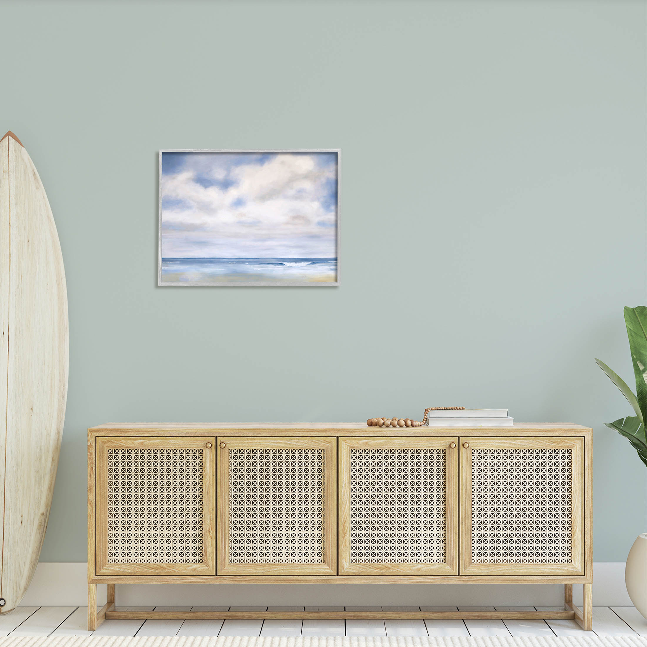 Stupell Industries Tranquil Beach Waves Ocean Scenery Painting Gray Framed Art Print Wall Art, Design by Catherine Andersen