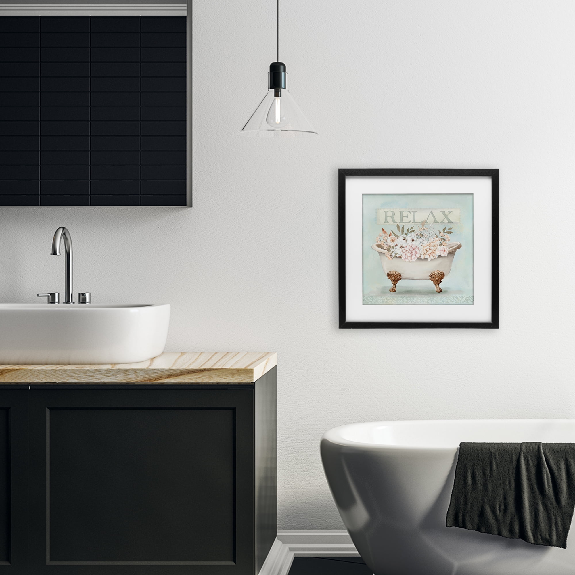 Stupell Industries Relax Floral Tub Black Framed Print Under Glass, design by Mollie B.