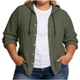 thumbnail image 3 of TaTaai Womens Oversized Hooded Top Long Sleeve Button Front Cotton Linen Texture Casual Shirt Drawstring Loose Fit Gift, 3 of 7