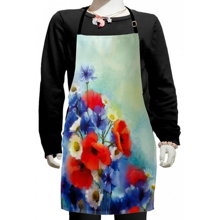 

Flower Kids Apron Close up Structured Bouquet with Flower Types Poppy Peacefulness Indulging Design Boys Girls Apron Bib with Adjustable Ties for Cooking Baking Painting Red Blue by Ambesonne