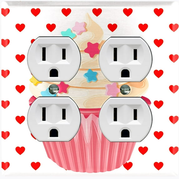 Metal Light Switch Plate Cover Red Sprinkle Star Cupcake Heart Wallpaper CAK032