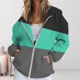 thumbnail image 2 of BODOAO Women's Full Zip Up Hoodie Fall Jacket Oversized Sweatshirt Zipper Long Sleeve Tops Color Block Long Sleeve Hooded Sweatshirts with Pockets Jacket Coat for Women Green L, 2 of 4