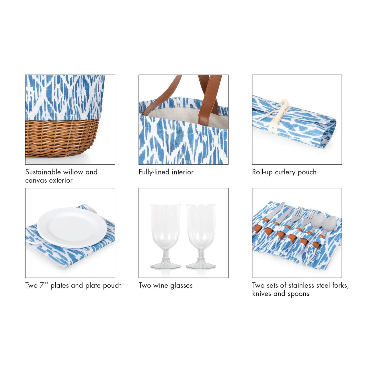 Picnic Time Promenade Picnic Basket for 2 with Canvas Tote Bag, Picnic Set, Moroccan Watercolor Pattern