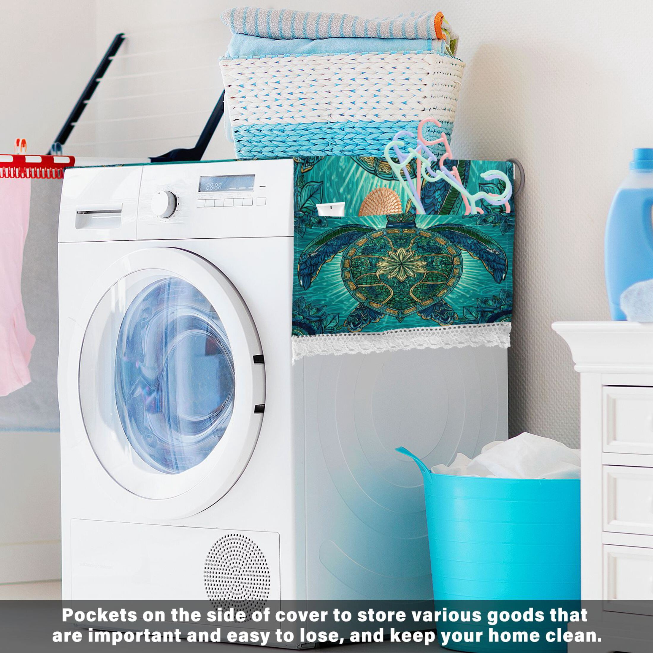 Wobogo Mandala Turtle Washing Machine Cover Dustproof Washer Dryer Cover Waterproof Laundry Room Decorative Protector