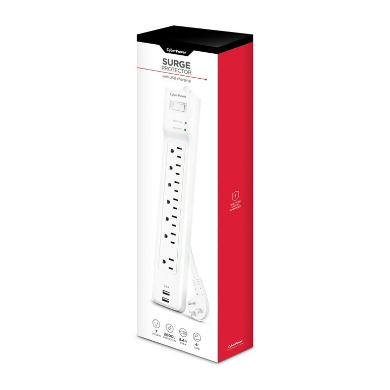 CyberPower P704URC1 Surge Protector, 2000 Joules, 7 Outlets, 4 ft