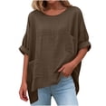 thumbnail image 3 of Zedker Tops for Women Summer Casual Crewneck Batwing Half Sleeve T-Shirts Solid Color Loose Fit Cute Basic Flowy Tops Tees Blouses Brown XXL, 3 of 8