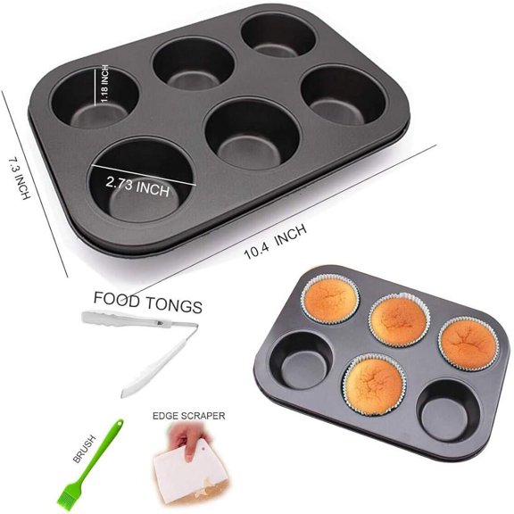 6 Cup Muffin Tray Cupcake Tin，Pudding Tray. Heavy Duty Carbon Steel Muffin Tin for Oven Baking