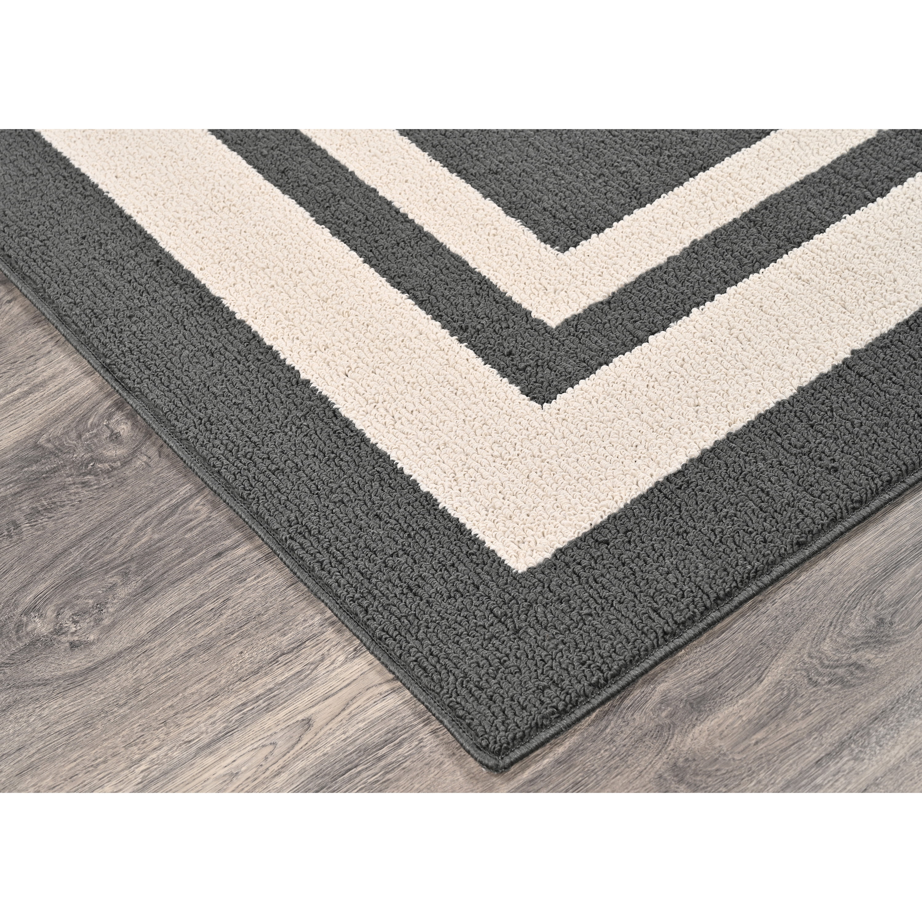 Garland Rug Borderline Polypropylene Cinder Gray/Ivory Indoor/Outdoor Area Rug, 5' x 7'