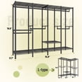 thumbnail image 5 of 76" W Extra Large Closet Organizer,Heavy Duty Clothes Rack 1100lbs,4 Column Metal Wardrobe Rack with 7 Hanging Rods & 10 Shelves,L Shape or Straight Garment Rack for Bedroom,Black, 5 of 7
