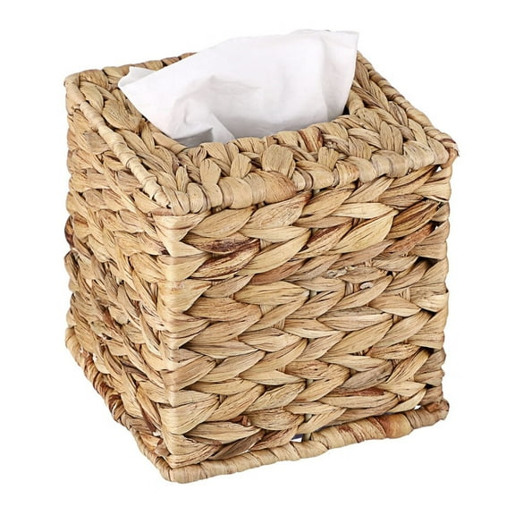 Tissue Box Cover,5.7 x 5.7 x 5.9" Water Hyacinth Tissue Box,Woven Tissue Cover Wicker Cube Tissue Box Holder,Household Tissue Storage Organizer for Bathroom Toilet Table Desk Home Office Car