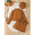 thumbnail image 4 of Mikrdoo Big Girls New Years Outfit Mandarin Collar Coat Buttons Skirts Beret Princess Skirt Set for Photo Shoot 13-14 Years,Brown, 4 of 9