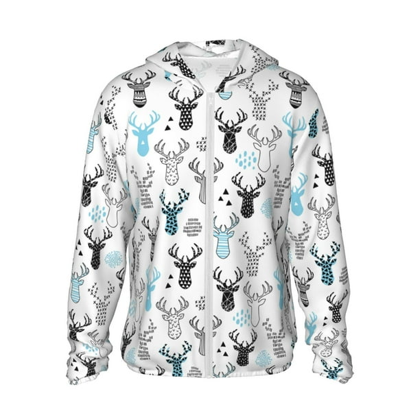 Fotbe Winter Art Blue and Black Moose Chaqueta con Protección Solar UPF 50+ para Hombre y Mujer, Camisa con Capucha y Bolsillos-X-Large