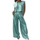 thumbnail image 1 of Conjunto de dos piezas para mujer con chaleco brillante y pantalones anchos: conjunto de top corto sin mangas y cuello redondo, tallas S-XXXXXL, 1 of 8