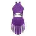 thumbnail image 5 of Rswnyirn Kids Girls Lyrical Dance Dress Sleeveless Front Cutout Backless Leotard Dress Modern Ballet Purple 14, 5 of 9