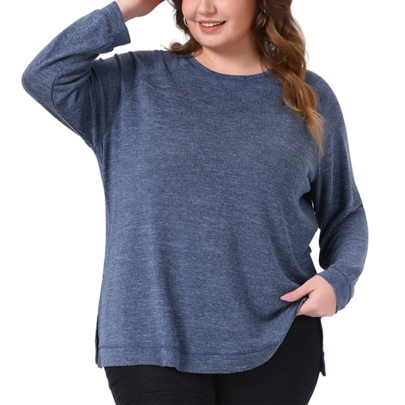 DARING DIVA Women's Plus Crew Neck Casual Pullover Knit Blouse Top 1X Dark Blue