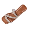 thumbnail image 2 of Women's Rhinestone Strappy Open Toe Slide Sandals Slip on Casual Flat Sandals Seaside Vacation Summer Silver 7.5, 2 of 9