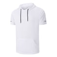 thumbnail image 2 of Men's Hooded Short Sleeve Top Quick Dry Casual Sports Athletic Shirt with Pocket Lightweight Breathable Performance Summer Workout Tee, 2 of 5