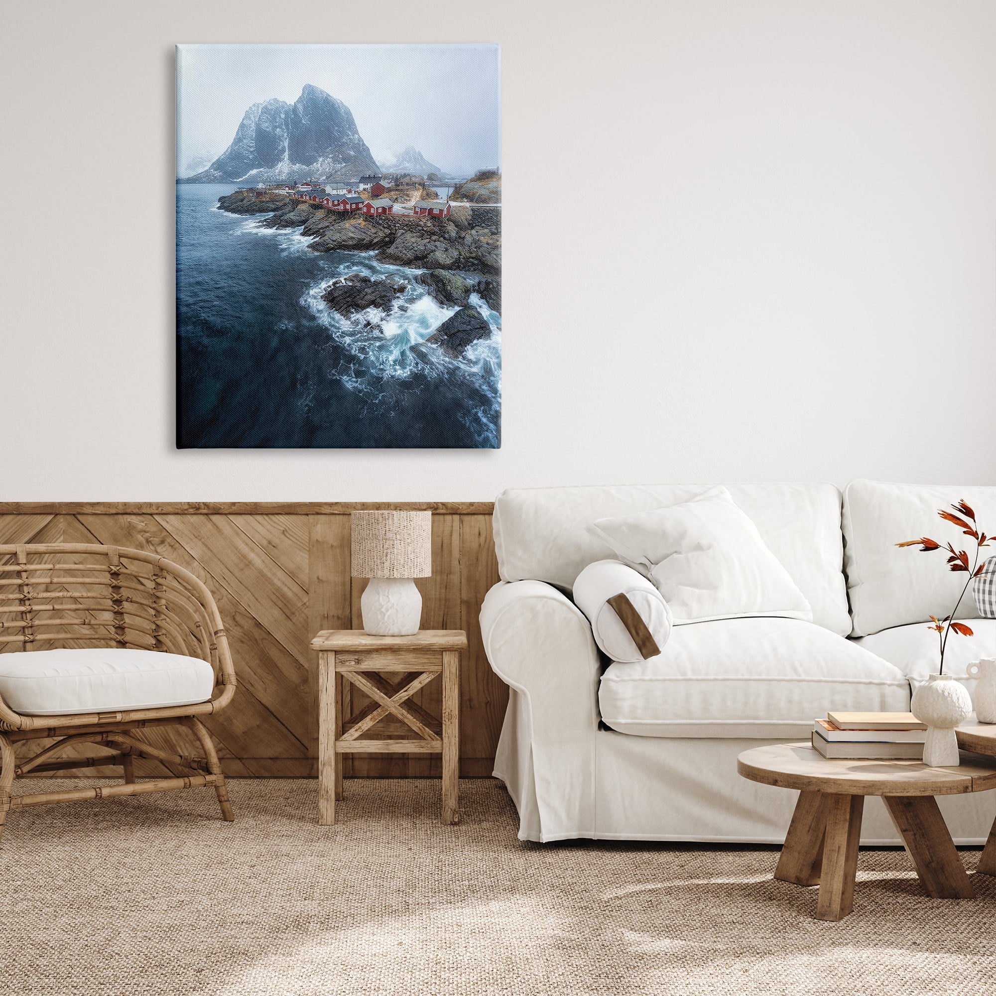 Stupell Industries Coastal Ocean Village Landscape Photography Gallery Wrapped Canvas Art Print Wall Art, 36 x 48
