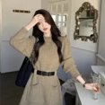 thumbnail image 1 of LNGOOR QWEEK Automne Hiver Robe Chandail Tricotée Femmes Vintage Tricot Manches Longues Mini Courte Robes avec Ceinture, 1 of 7
