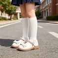 thumbnail image 2 of JAJAHO Girls Mary Jane Flats Dress Shoes Bow Pearl Pu Leather Hook And Loop Kids School Uniform Shoes Wedding Party Footwear 2-13Y, 2 of 6