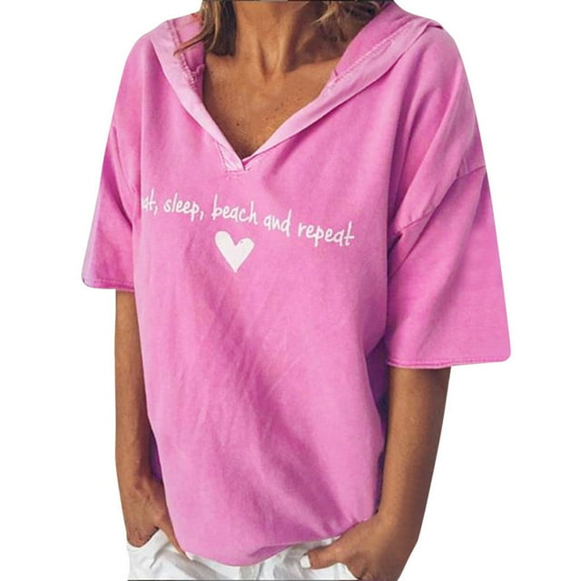 Birdeem Mode Femme Décontractée Manches Courtes Col en V Imprimé Lettre T-Shirt Blouse