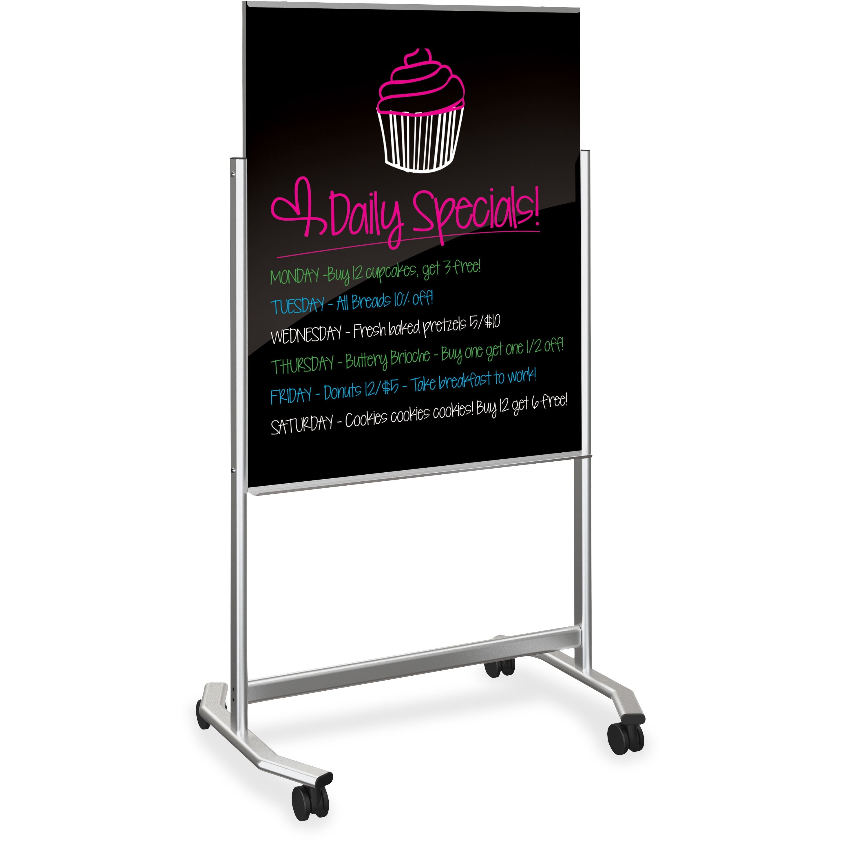 Visionary Move Mobile Black Glass Whiteboard
