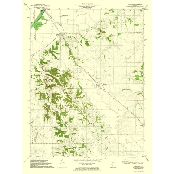 Topographical Map - Oakford Illinois Quad - USGS 1971 - 23 x 30.89 - Vintage Wall Art