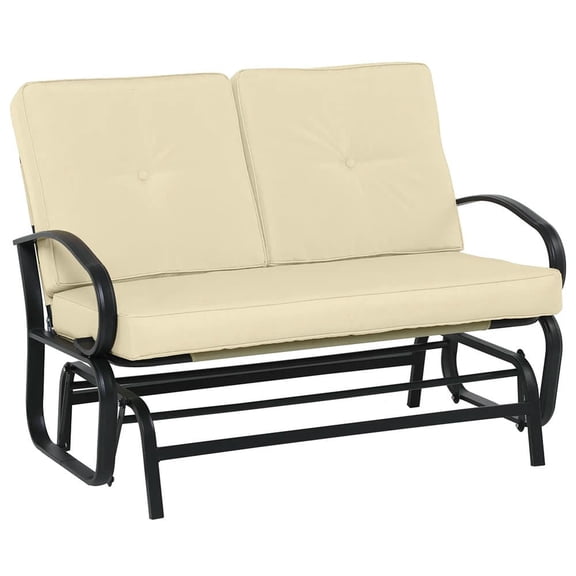 Kepooman Swing Glider Chair, Outdoor Chair,Outdoor Glider Bench, 2-Person Patio Rocker Loveseat with Tufted Cushions,Beige