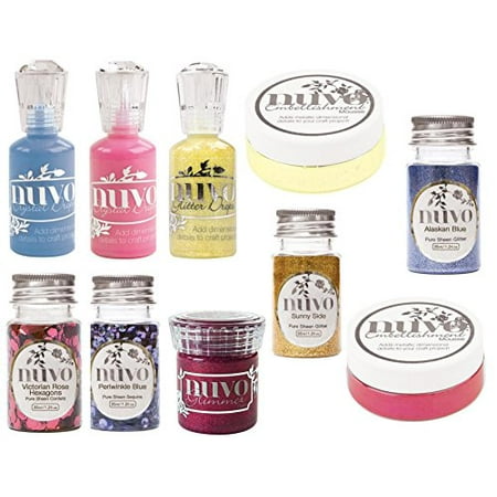 Crystal Embellishments (Surprise Party Crafting Bundle by Tonic Studios and Nuvo - Includes Sequins, Confetti, Glitters, Crystal Drops, Glitter Paste and Embellishment Mousse - 10 Piece)