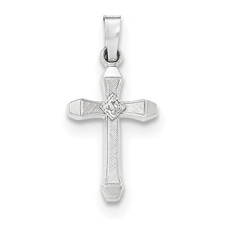 14K White Gold Diamond Textured & Polished Latin Cross Pendant
