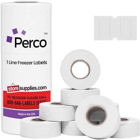 Perco 1 Line Freezer Adhesive Labels - 8,000 Blank Price and Date Gun Labels for Perco Lite, X, Plus and Pro 1 Line Price and Date Guns - 8 Rolls, 1 Sleeve - Made in USA