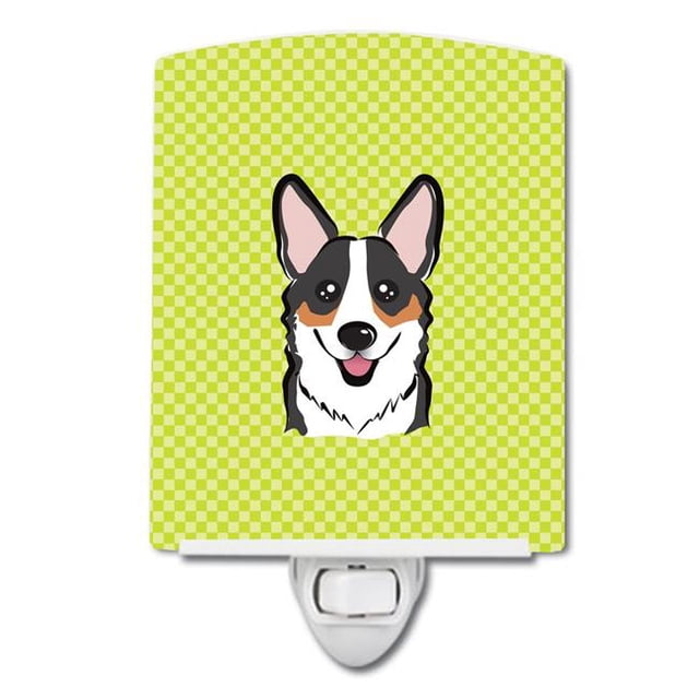 Carolines Treasures BB1317CNL Checkerboard Lime Green Corgi Ceramic Night Light