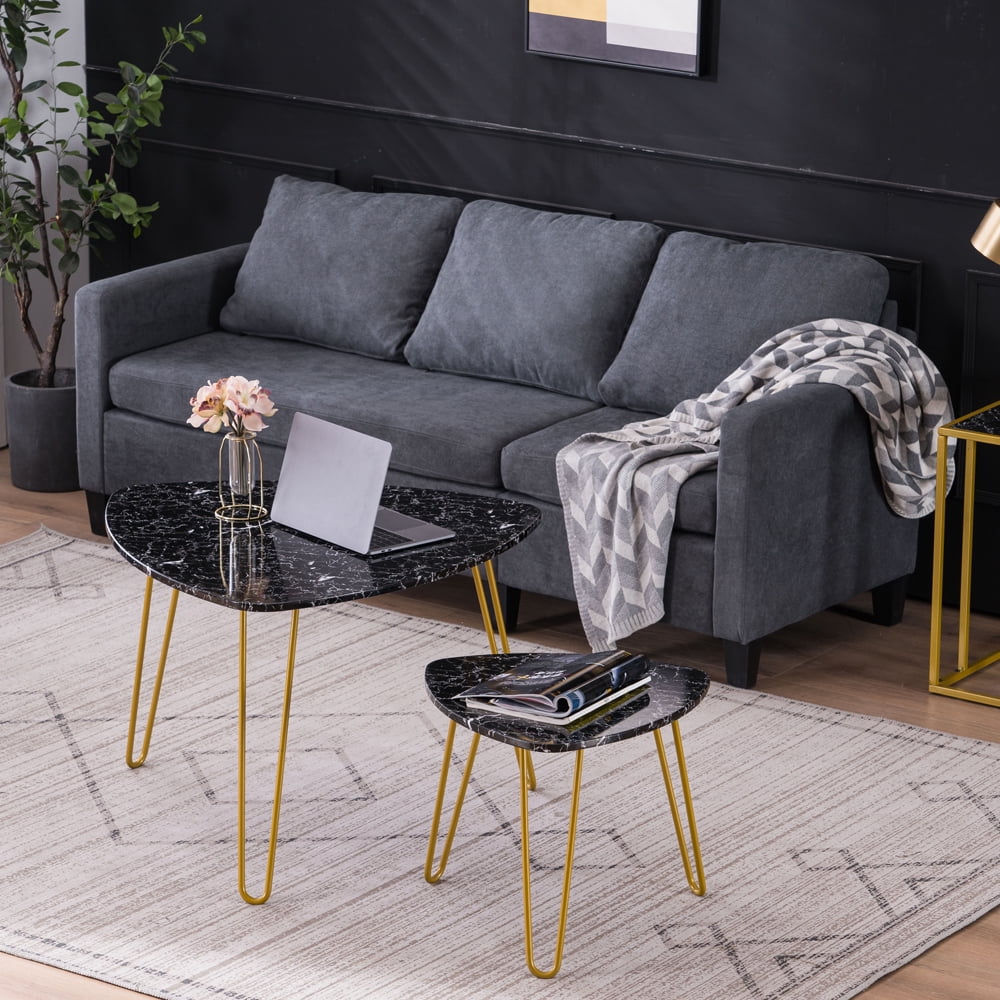Private Jungle Set of 2 Marble Iron Foot Coffee Table Side Table,Nightstands Vintage Night Tables for Bedroom Home Office, Black Private Jungle Set of 2 Marble Iron Foot Coffee Table Side Table,Nightstands Vintage Night Tables for Bedroom Home Office, Black