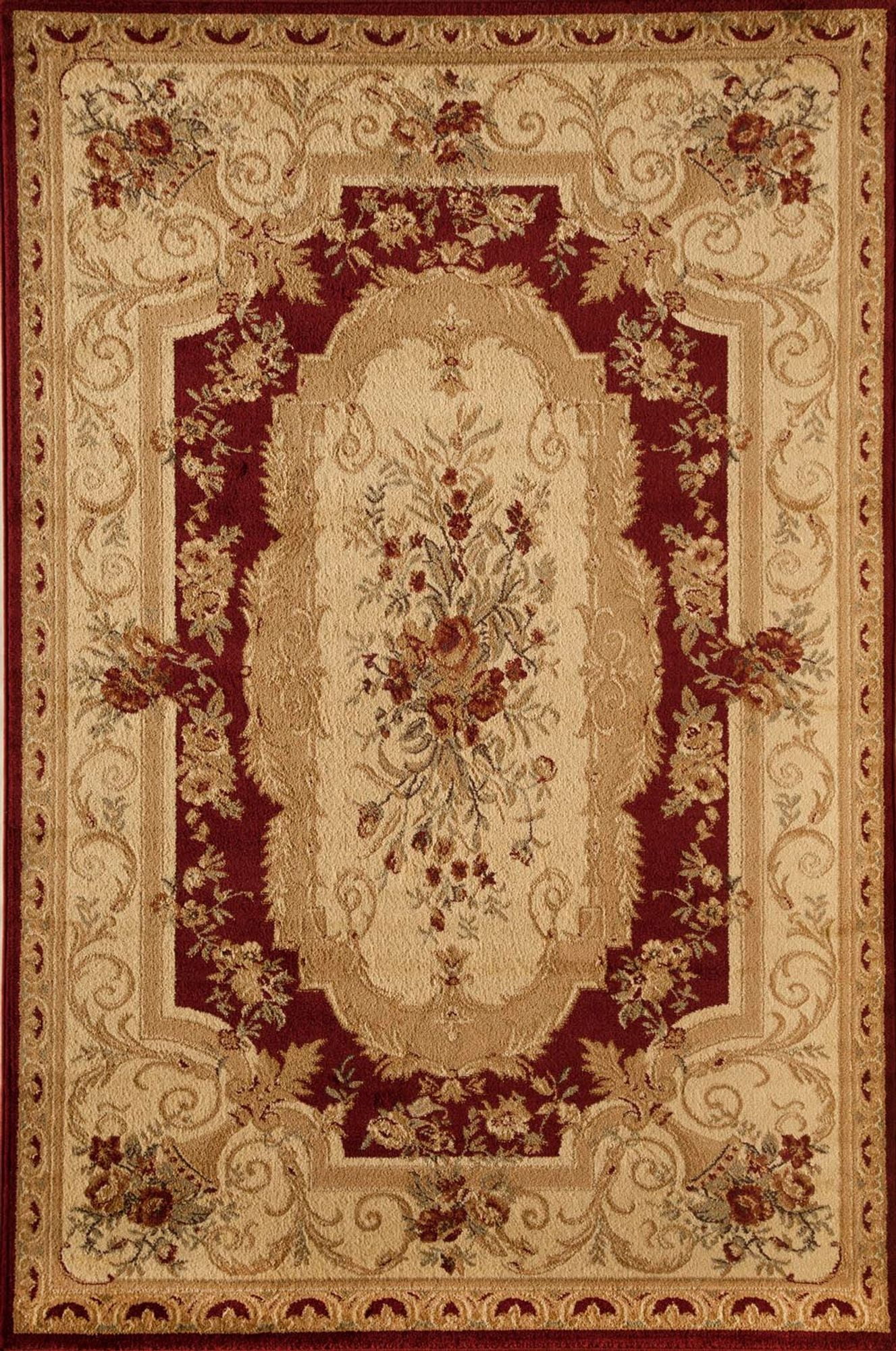 Rugs America Faith 2513-RED Aubusson Red European Traditional Red Area Rug, 5'3"x7'10"