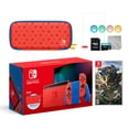 thumbnail image 1 of 2021 New Nintendo Switch Mario Red & Blue Limited Edition with Mario Iconography Carrying Case and Screen Protector Bundle With Monster Hunter: Rise And Mytrix Accessories, 1 of 9