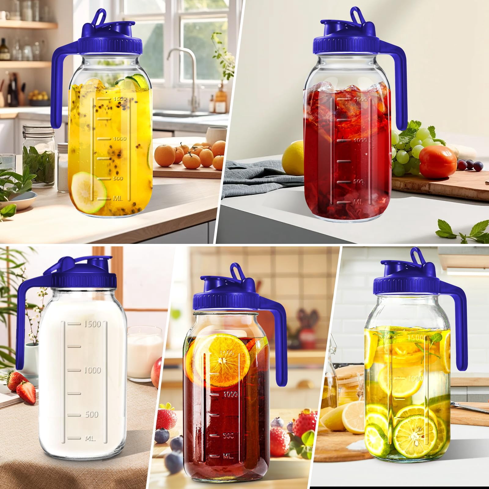 64oz Glass Pitcher With Lid  2 Quart Mason Jar And Spout Wide Mouth Breast Milk Pitchers Jug Sun Tea Cold Brew Coffee Fridge Container For Water Juice