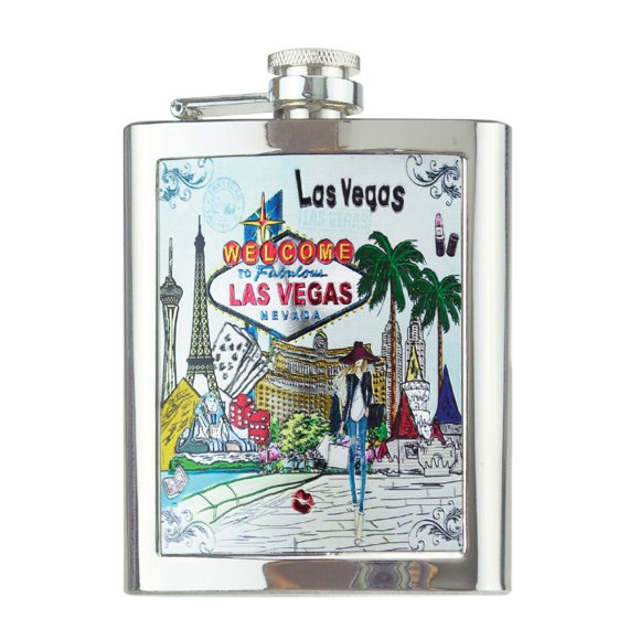 Cadeaux Souvenir Las Vegas Flacon en Acier Inoxydable, 6 Onces Bienvenue à Fabuleux Souvenirs Nevada pour Hommes & Femmes, Flacon de Liqueur Cool