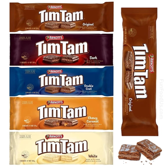 Delicious Aussie Sampler - Tim Tam Chocolate Biscuits  6 Pack Assortment: 2 Original, 1 Dark, 1 Double Coat, 1 Chewy Caramel, 1 White, Authentic Australian Flavors