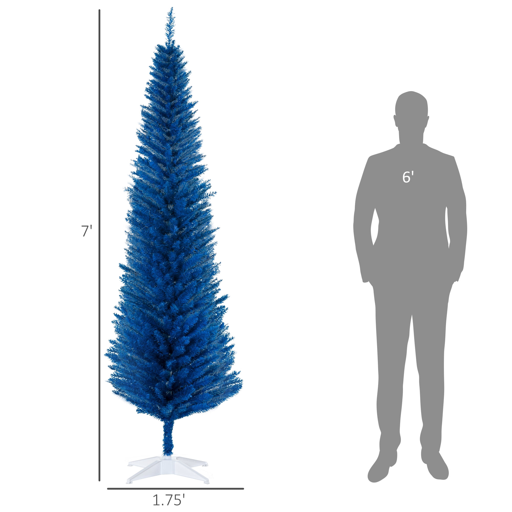 Blue Pencil Christmas Tree 7ft Artificial with Plastic Stand