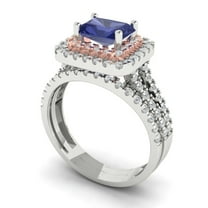 Clara Pucci 18K White/Rose Gold 3.05 Simulated Tanzanite Engraveable Engagement Ring Wedding Band Set