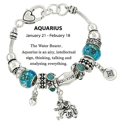 Freebird Jewelry Box Zodiac Charm Bead Bracelet - Silver Aquarius