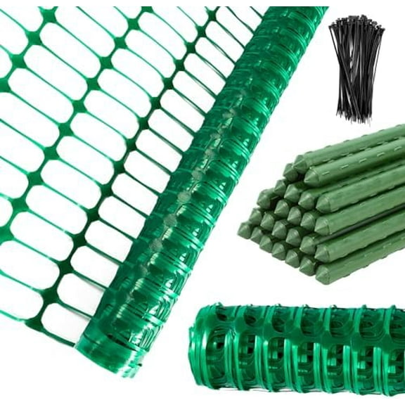 Plastic Fencing Temporary Fence,Snow Fence 4x100 with Stakes,Garden Fencings Plastic with Poles,Reusable Safety Fences,Construction Fences,Garden Fencings Roll for Pool,Lawn,Deer