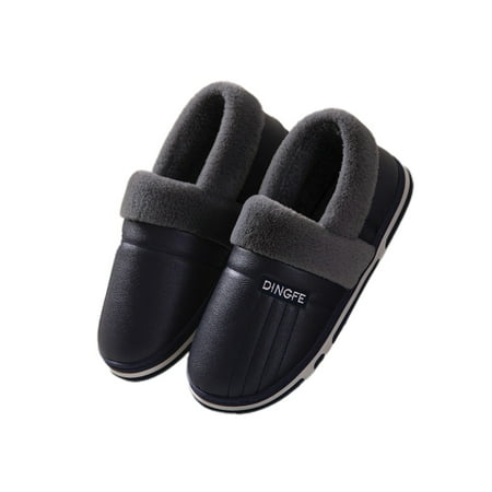 

Zodanni Men Comfort Moccasin Slippers Indoor Waterproof Anti-Slip Lightweight Slip On Winter Warm Shoe Navy Blue 9.5-10